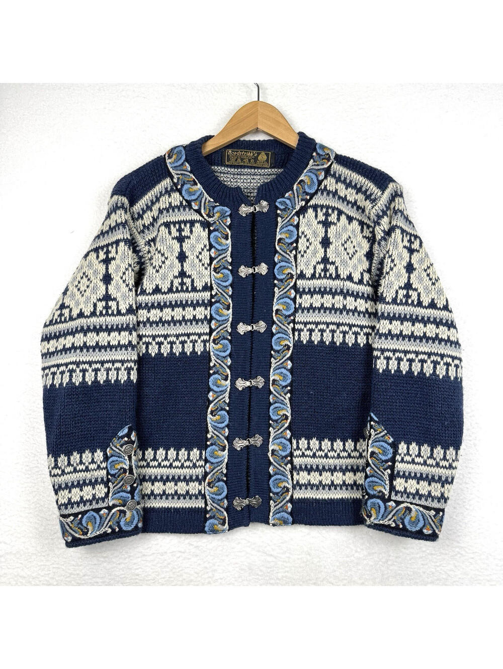 Vintage Nordstrikk Cardigan Womens Large Metal Clasp Fair Isle Heavy Knit Norway